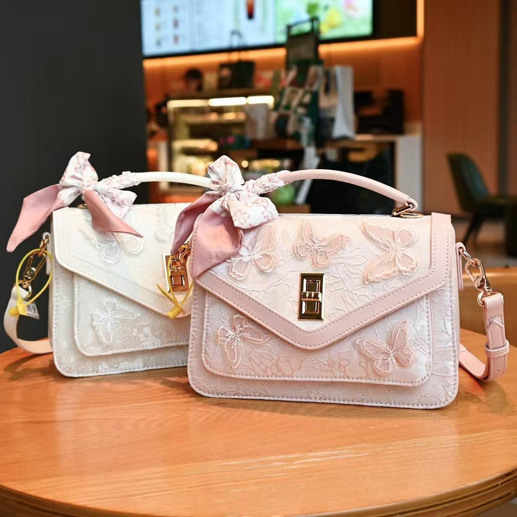 2025 Cross-Border Lace Butterfly Satchel Bag – Elegant & Feminine in Genuine Leather